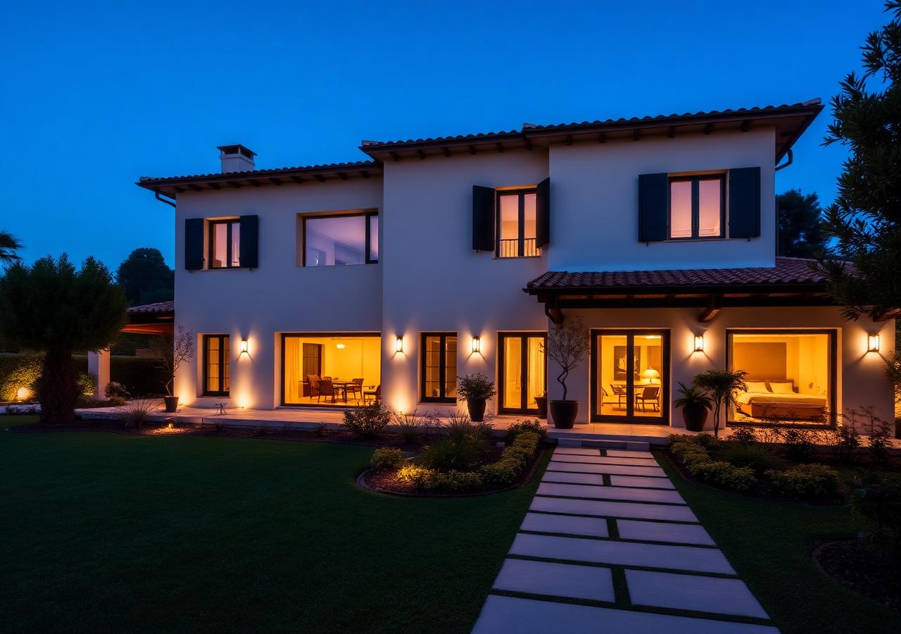 Villa fotografata al crepuscolo